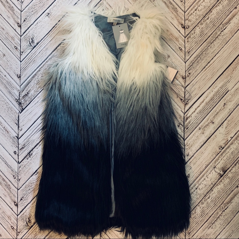 NEW faux fur vest in white to black ombré